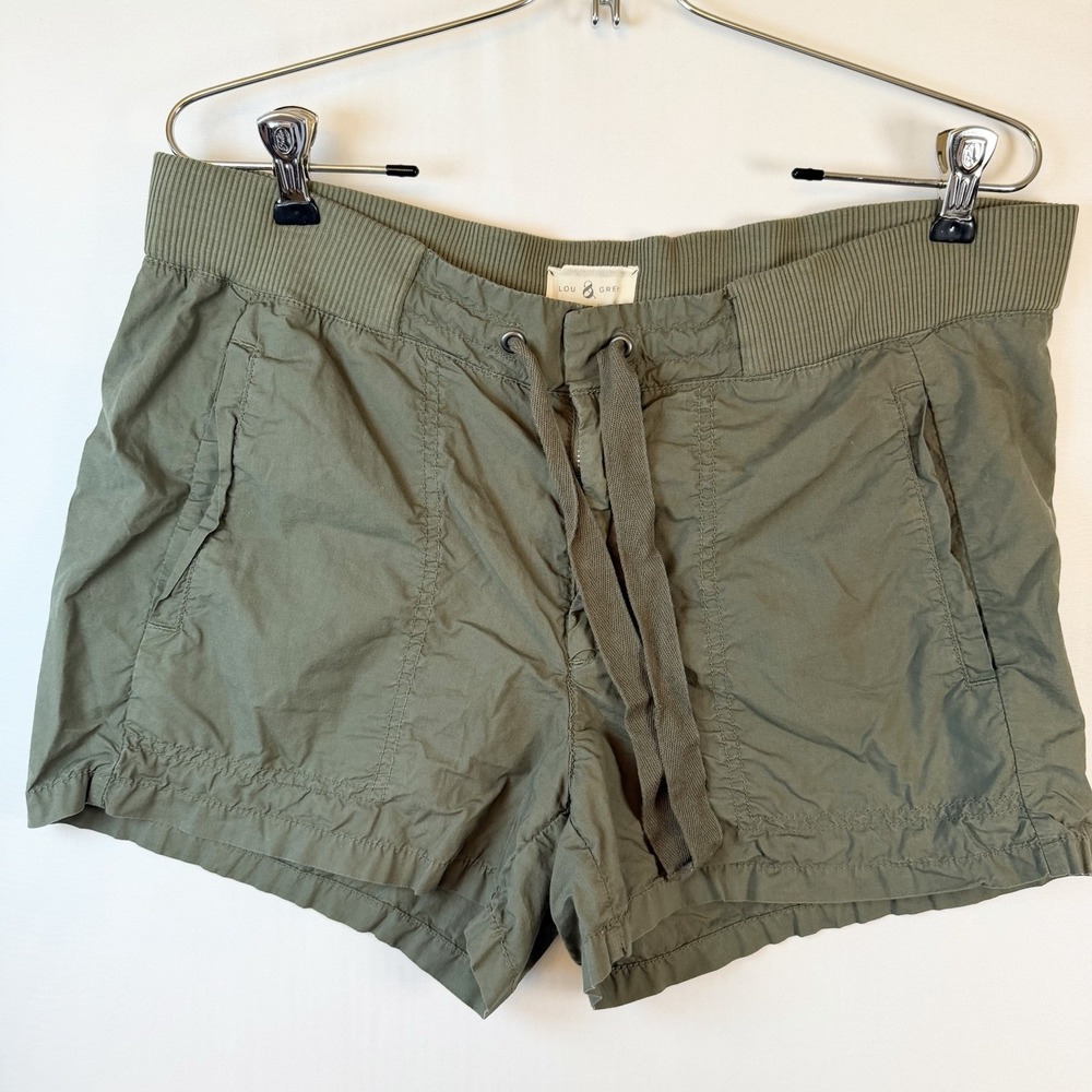 Lou & Grey Shorts Olive Green 100% Cotton Drawstring Elastic Waist Utility SMALL